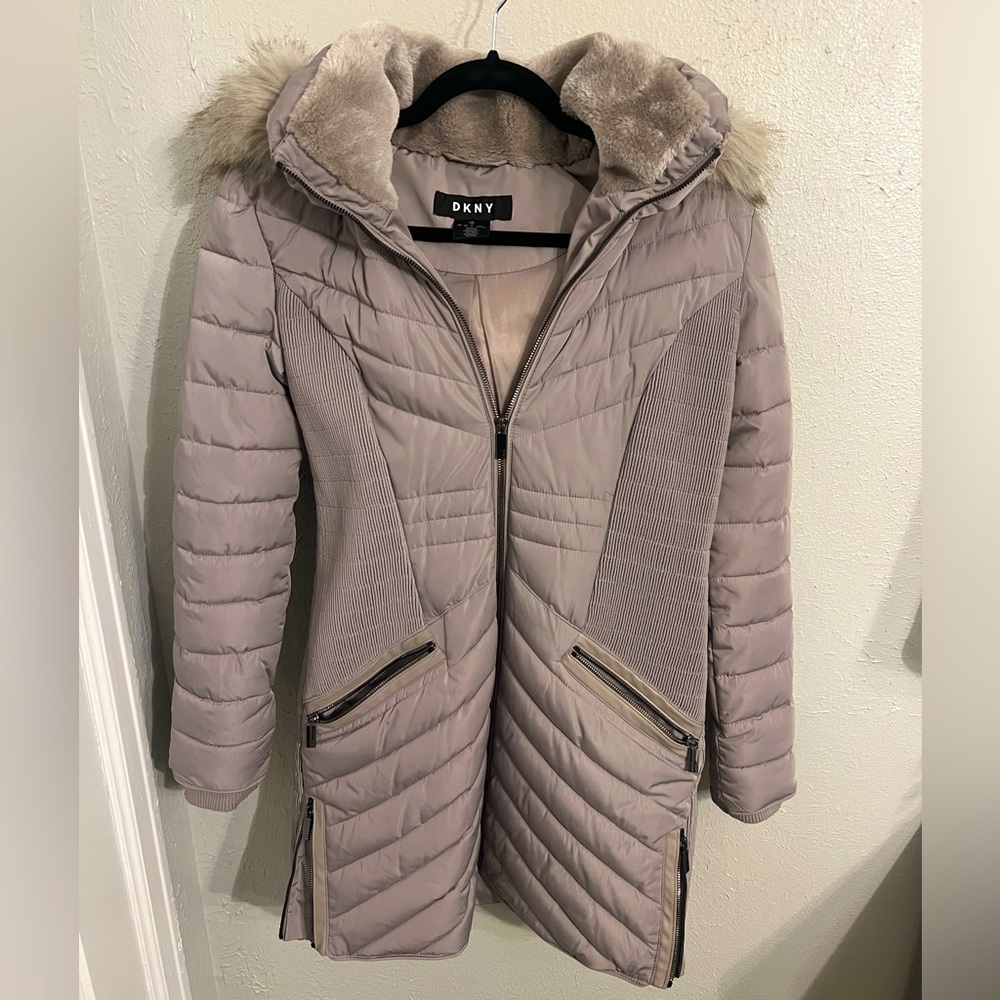 DKNY winter coat long puffer jacket gray xs